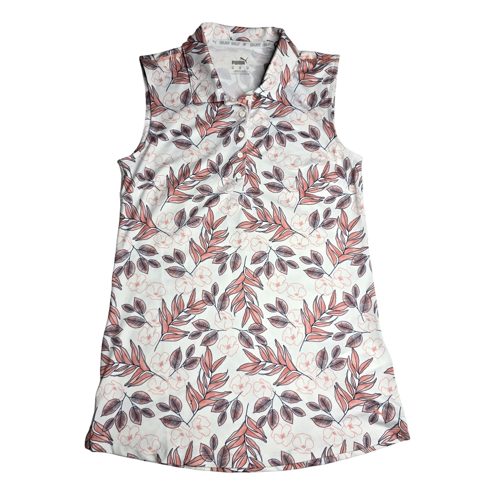 PUMA Cloudspun Floral Sleeveless Golf Polo Womens XS Pink Performance Golfcore